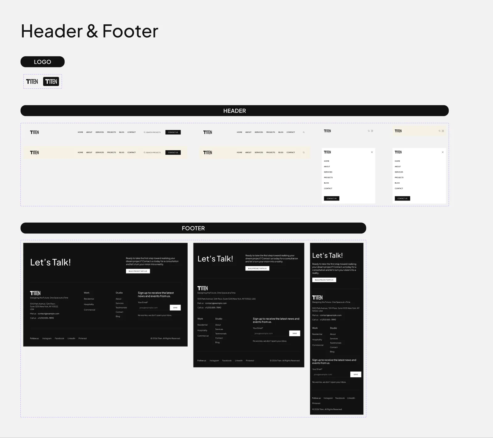 The Header & Footer board: logo, header and footer