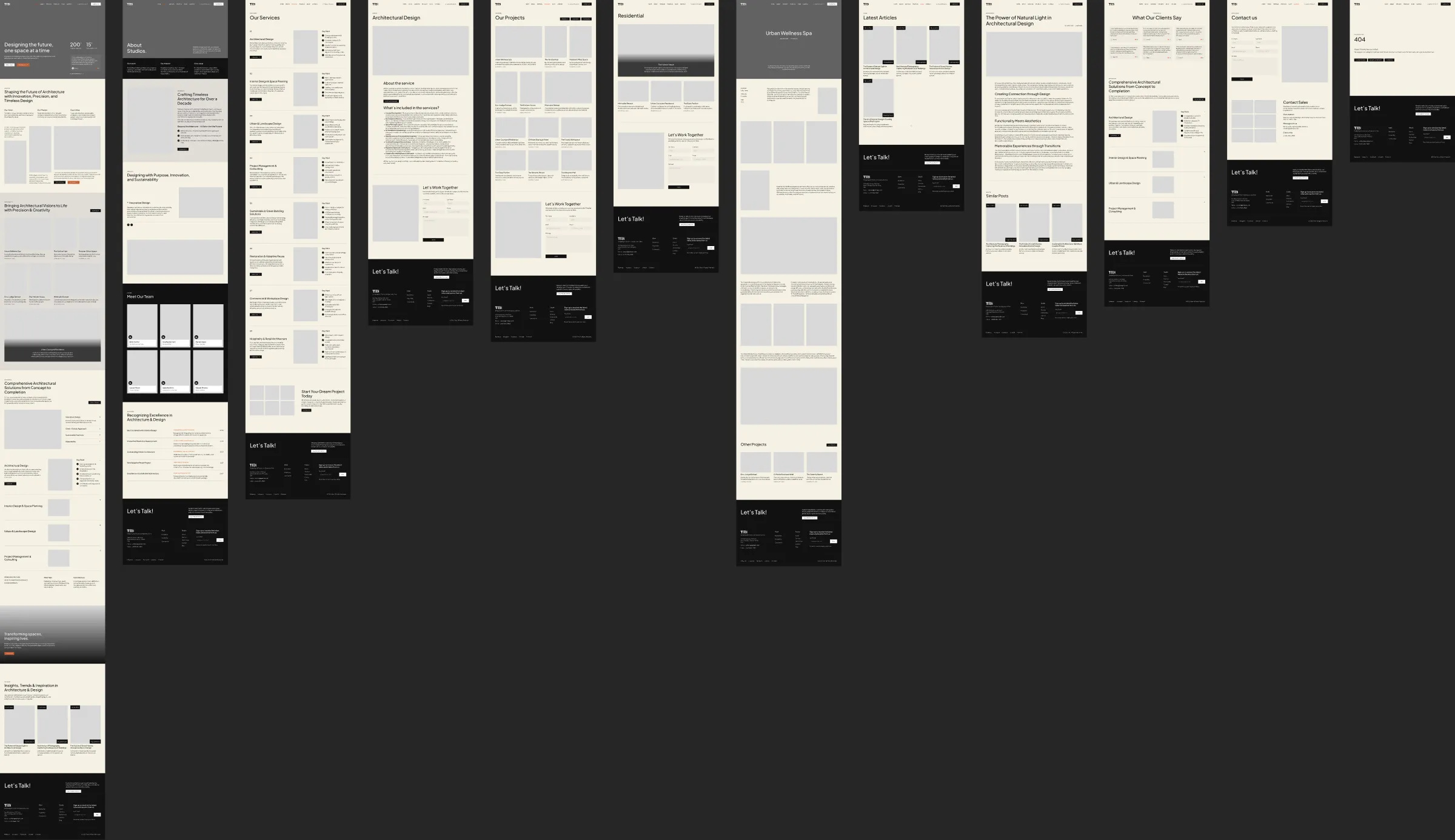 The Desktop page: the 12 frames side by side, from Home to 404