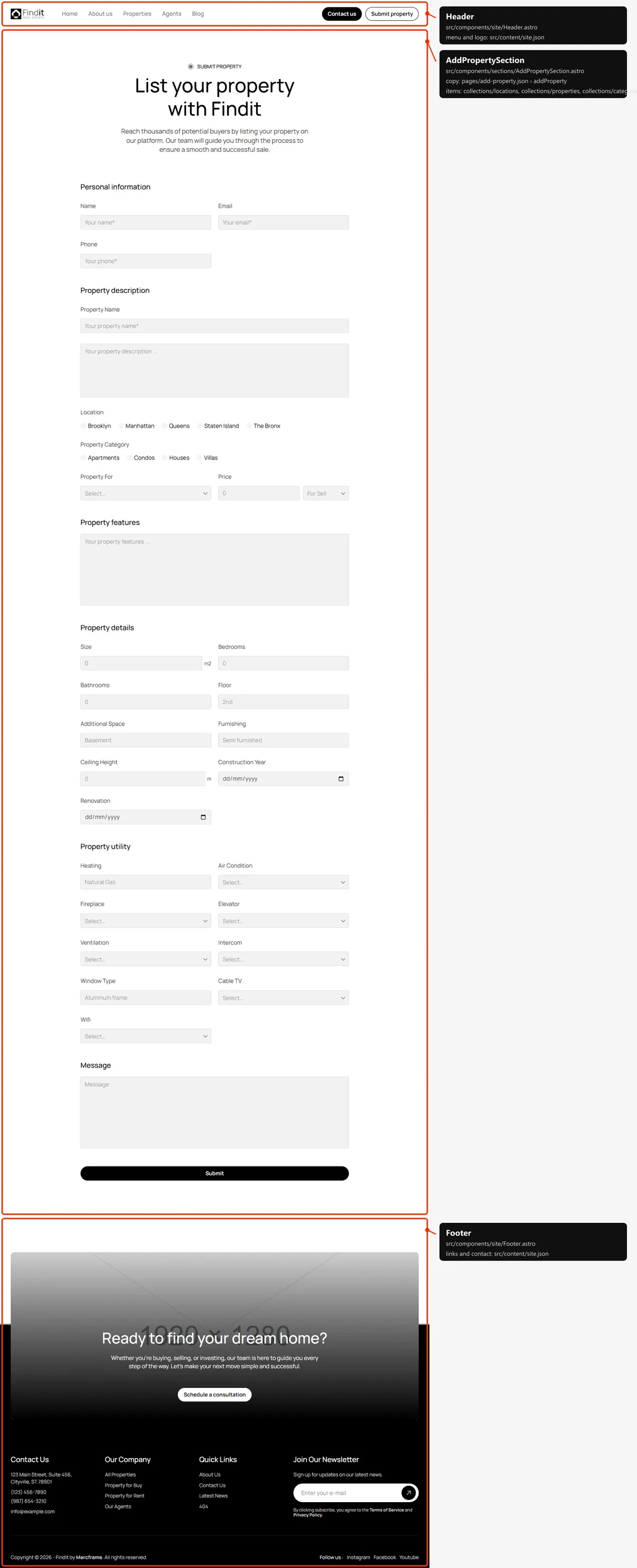 Add property: sections and the files behind them