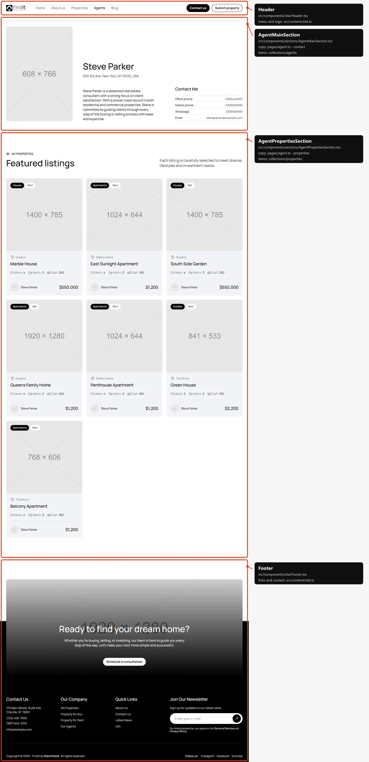 Agent details: sections and the files behind them