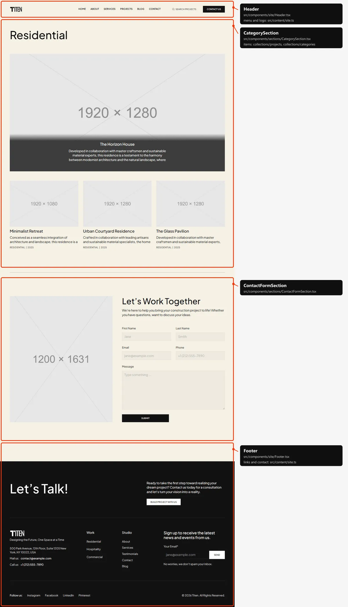 A category page: sections and the files behind them