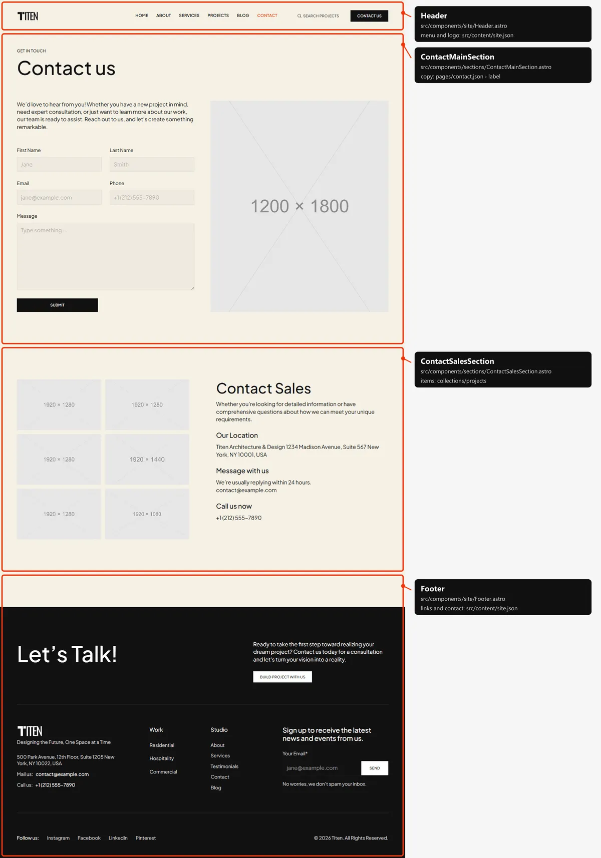 Contact: sections and the files behind them