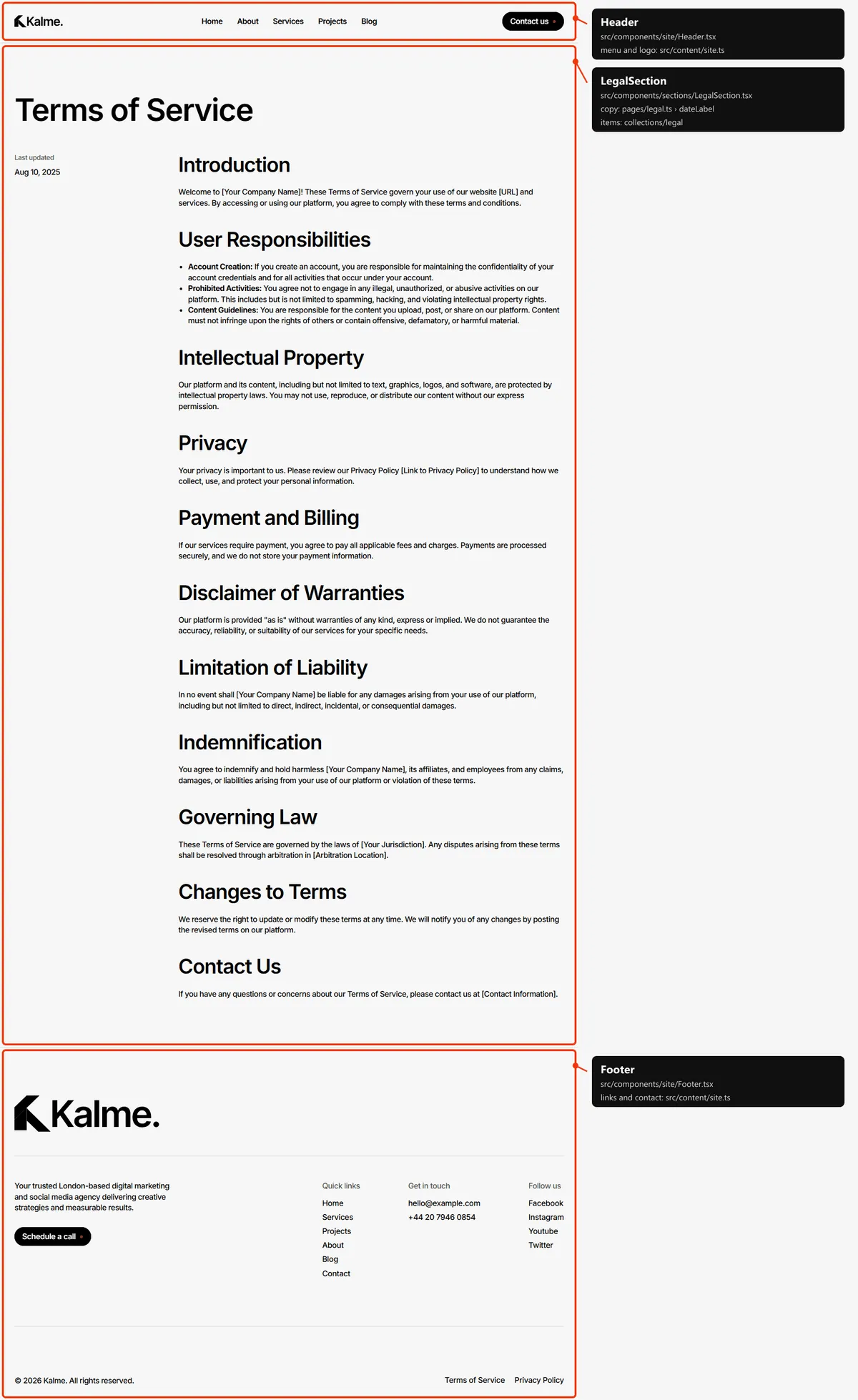 Legal: sections and the files behind them