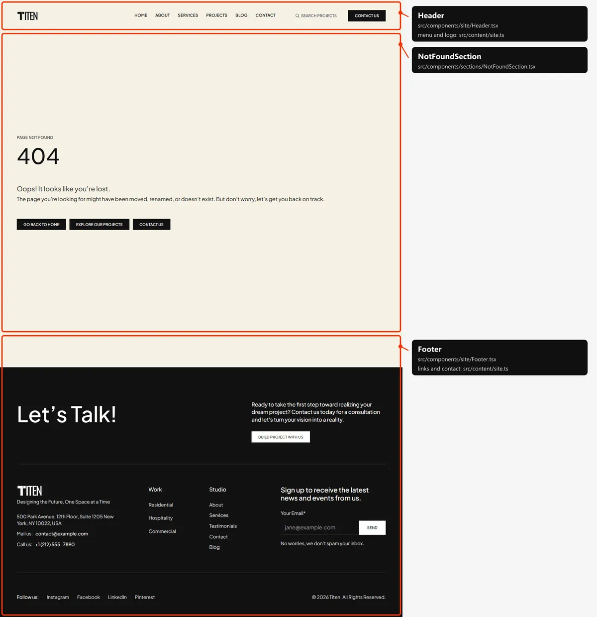 Page not found: sections and the files behind them