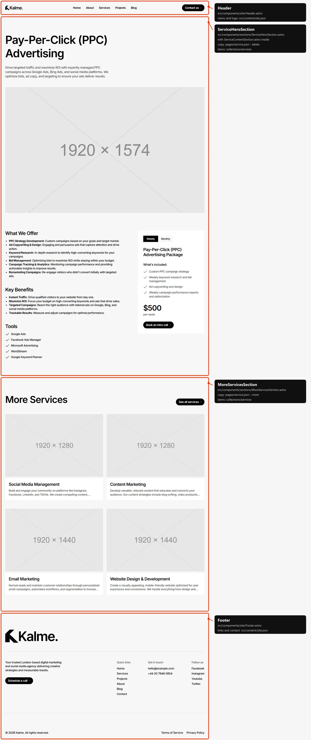 Service: sections and the files behind them