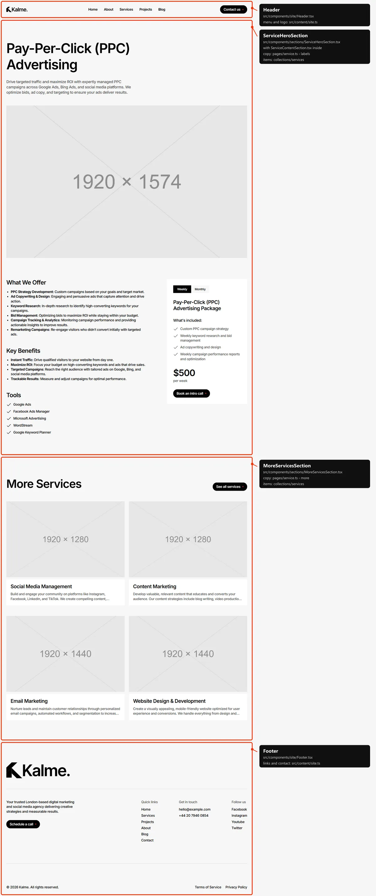 Service: sections and the files behind them