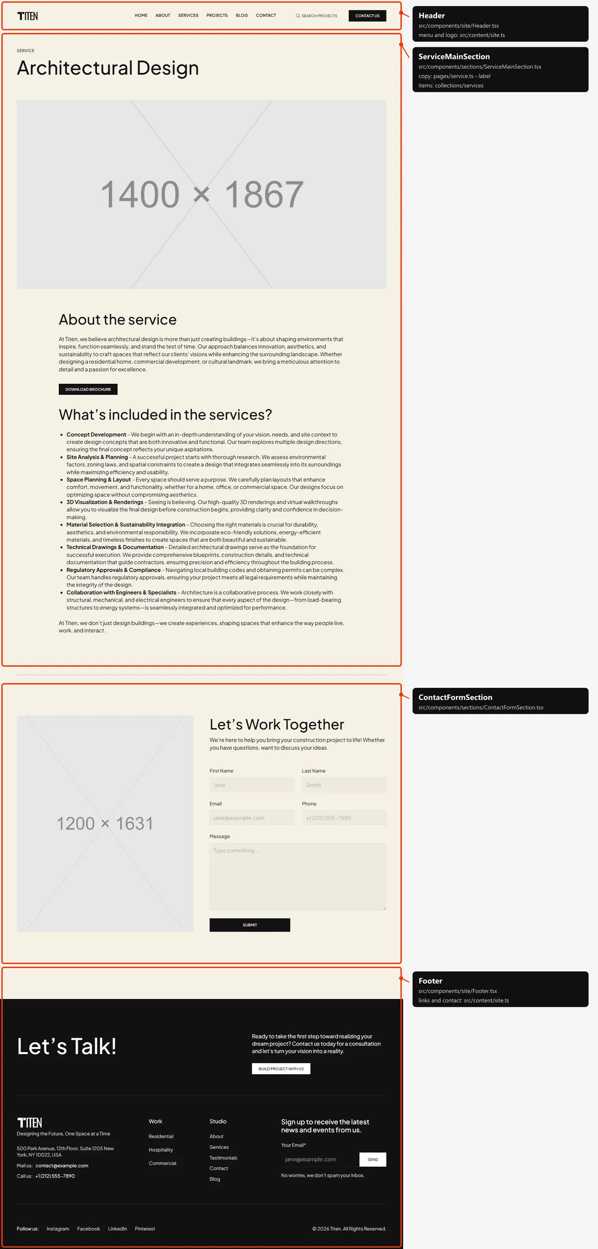 Service: sections and the files behind them