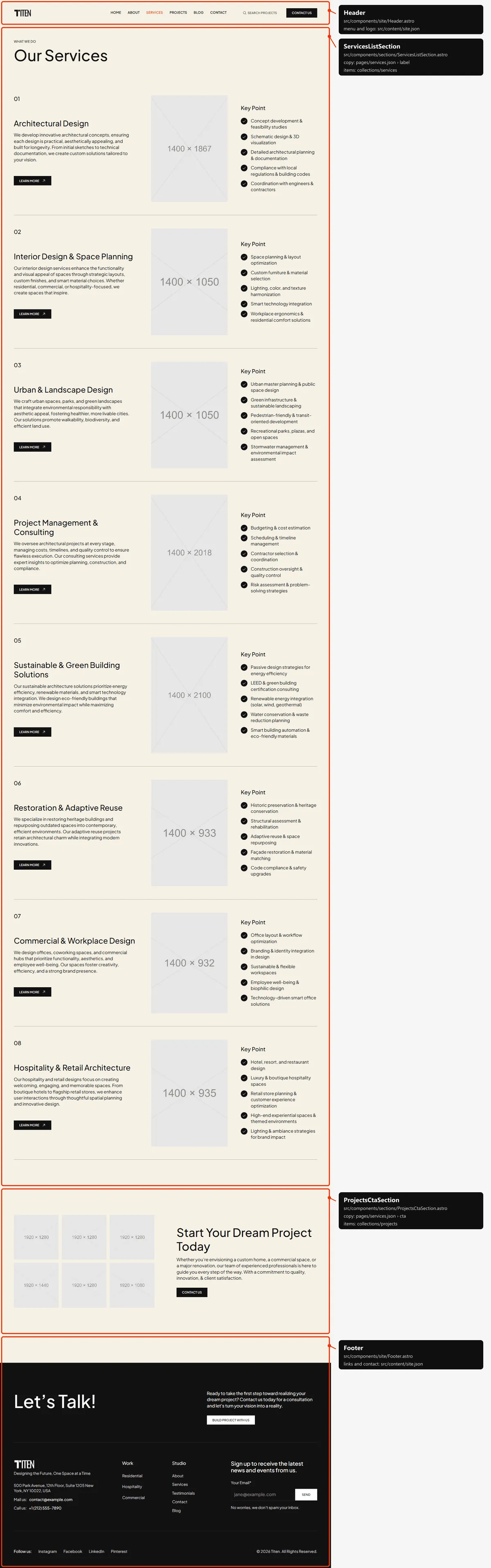 Services: sections and the files behind them