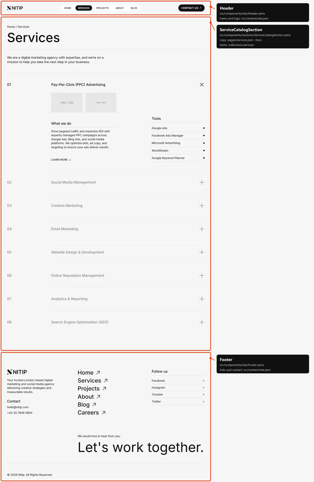Services: sections and the files behind them