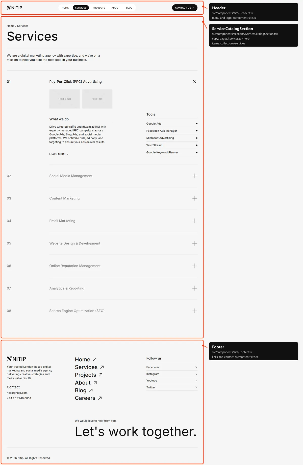 Services: sections and the files behind them